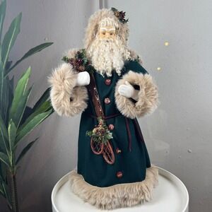 Vintage 90s Handcrafted Santa Figurine Woodland Father Christmas Decor 2 Ft